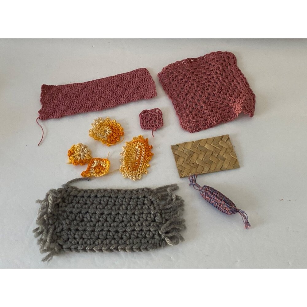 VTG Doll House Miniature Hand Made Doilies Rug Pillow Assorted 10 pcs